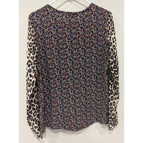 Equipment 100% Silk Mixed Print Floral Leopard Long Sleeve Blouse Size XS - Picture 4 of 7